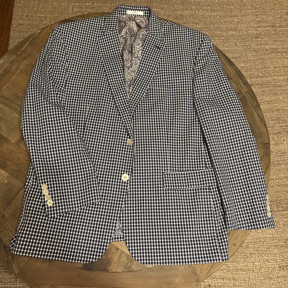 RALPH LAUREN  Navy Blue White Check Sport Coat Suit Blazer 44S Cotton Lined